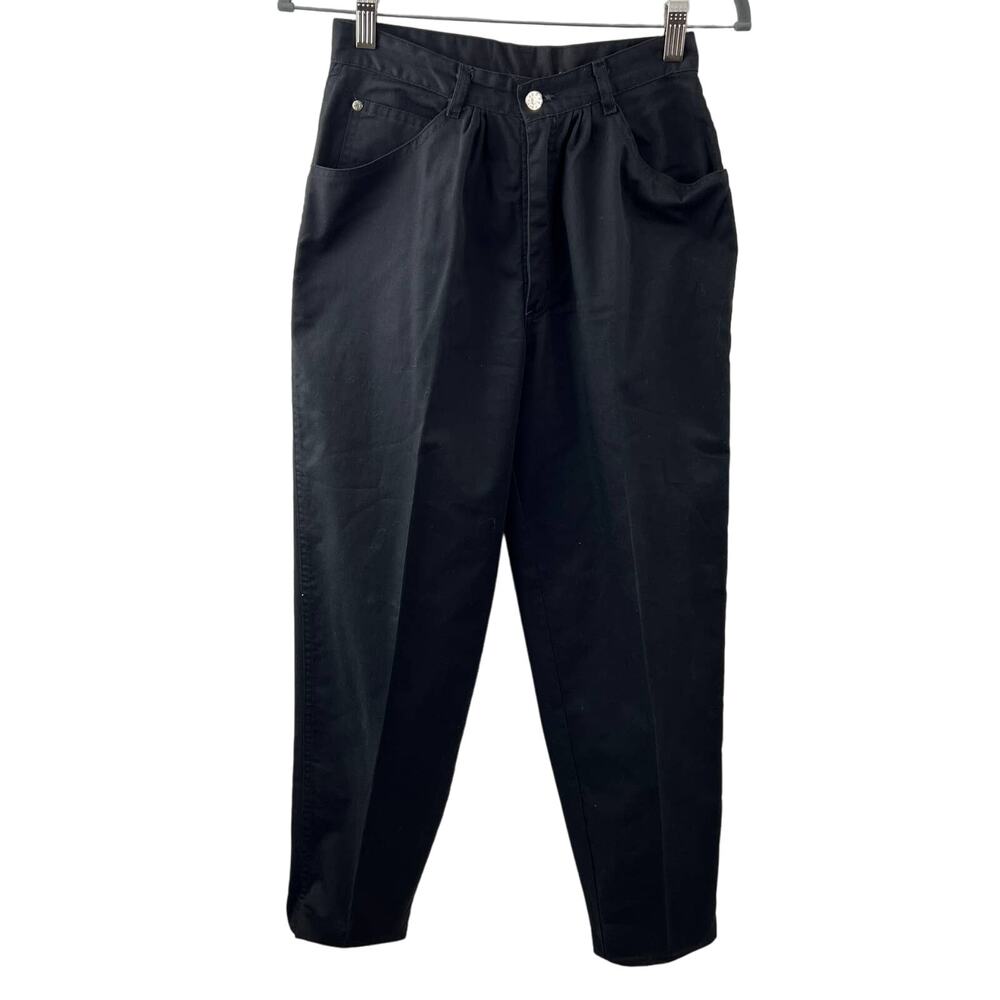 VINTAGE GITANO Black Poly Cotton Blend Pleated Front High Waist Pants Size 8/9
